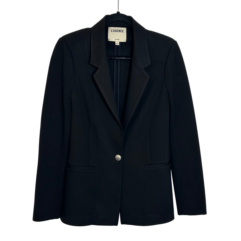 L'AGENCE Stretch Knit‎ Blazer Jacket Size 6 Black Classic Fitted Career Office